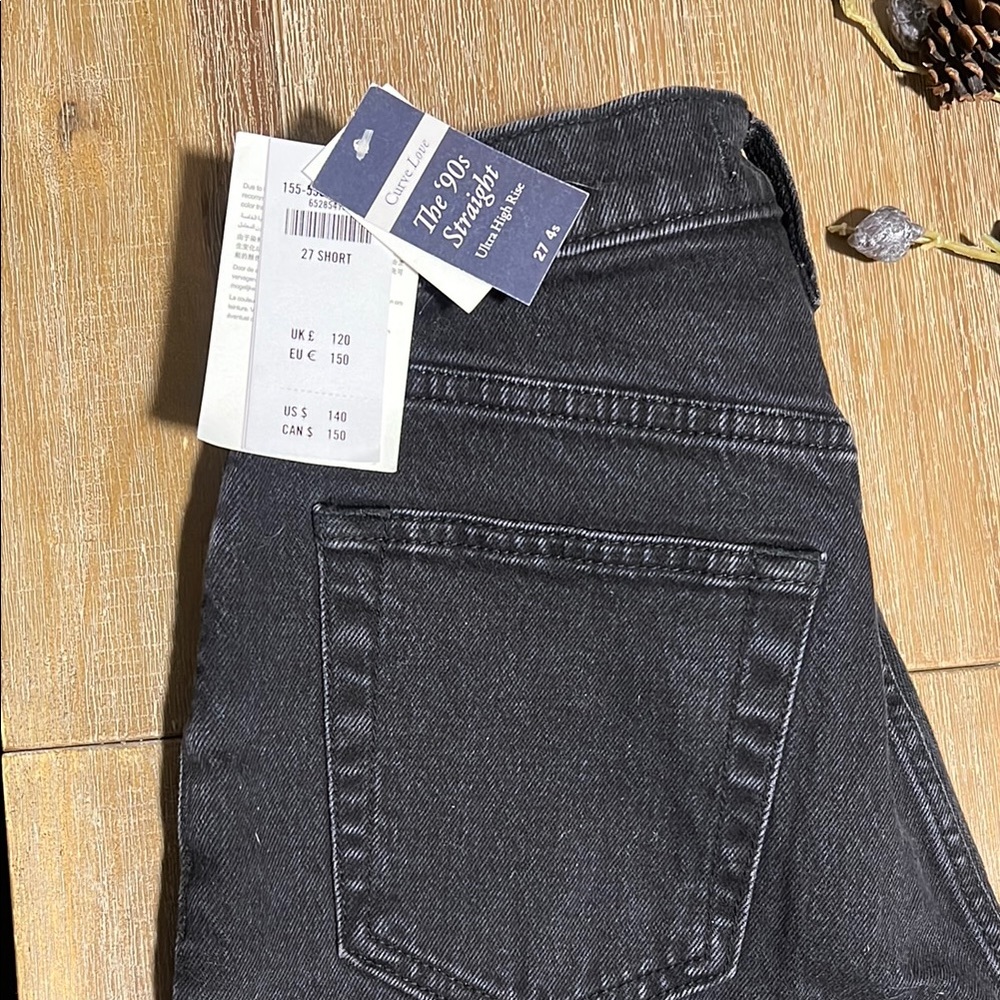 A&F NWT The 90s Straight Jeans in Black Faux Leather bottom 27S